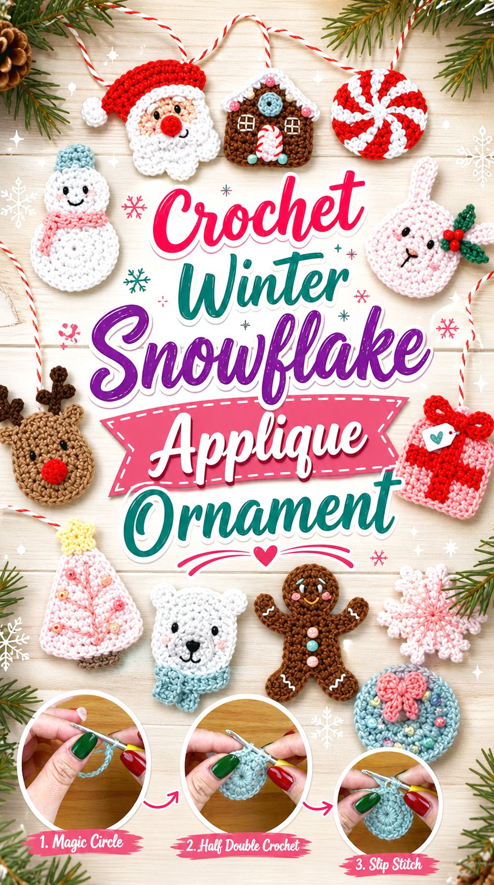 Crochet Winter Snowflake Applique Ornament