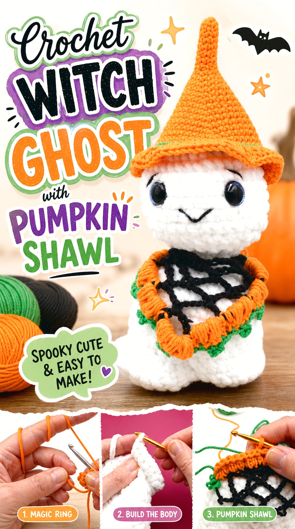Crochet Witch Ghost with Pumpkin Shawl
