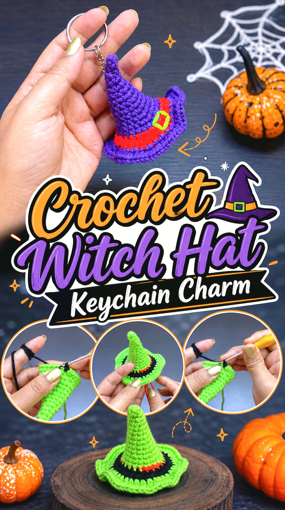 Crochet Witch Hat Keychain Charm