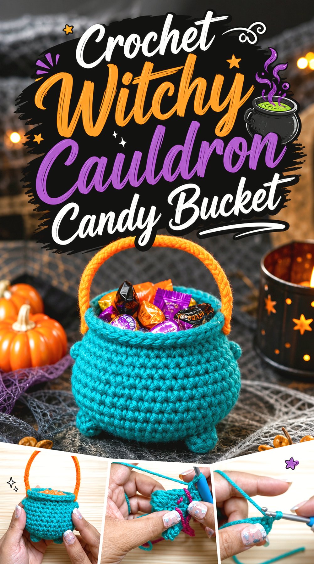 Crochet Witchy Cauldron Candy Bucket